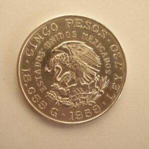 Ano De Carranza Silver Commorative Coin 1859-1959 5 Pesos Ley .720