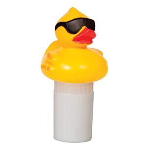 game derby duck mid-size pool chlorinator; expandable basket; 3-tablet chlorine dispenser; three tablet capacity; above- or inground pool use; adjustable dispensing rate