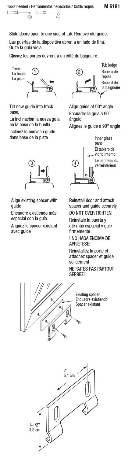 Prime-Line M 6191 Shower Door Bottom Hook Guide, 2 In. Hole Center Spacing, Plastic Construction, Gray in Color (2 Pack)