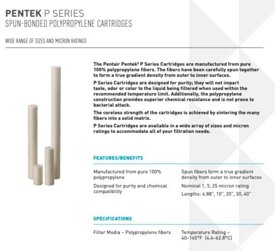 Pentair Pentek P5 Sediment Water Filter, 10-Inch, Under Sink Spun-Bonded Polypropylene Replacement Cartridge, 10" x 2.5", 5 Micron