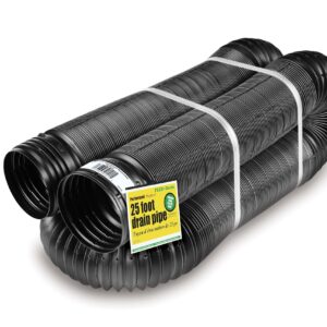 Flex-Drain 51310 Flexible/Expandable Landscaping Drain Pipe, Perforated, 4-Inch by 25-Feet