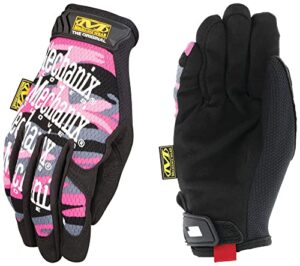 mechanix wear: the original women’s pink work gloves with secure fit, flexible grip for multi-purpose use, durable touchscreen tactical gloves for women (pink camouflage, women's medium)