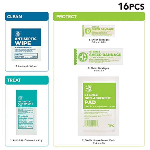 Be Smart Get Prepared Compact First Aid Kit: Clean, Treat, Protect Minor Cuts, Scrapes. Home, Office, Car, School, Business, Travel, Emergency, Survival, Hunting, Outdoor, Sports . FSA / HSA eligible.