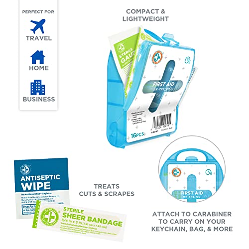 Be Smart Get Prepared Compact First Aid Kit: Clean, Treat, Protect Minor Cuts, Scrapes. Home, Office, Car, School, Business, Travel, Emergency, Survival, Hunting, Outdoor, Sports . FSA / HSA eligible.