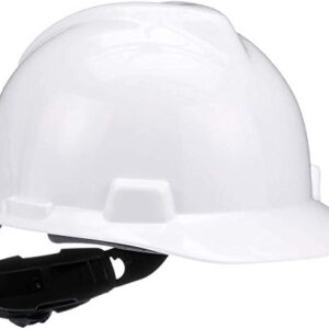 MSA 475358 V-Gard Cap Style Safety Hard Hat With Fas-Trac III Ratchet Suspension | Polyethylene Shell, Superior Impact Protection, Self Adjusting Crown-Straps - Standard Size in White