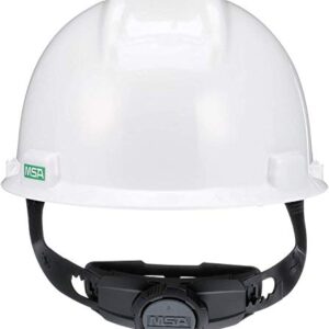 MSA 475358 V-Gard Cap Style Safety Hard Hat With Fas-Trac III Ratchet Suspension | Polyethylene Shell, Superior Impact Protection, Self Adjusting Crown-Straps - Standard Size in White