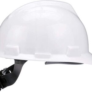 MSA 475358 V-Gard Cap Style Safety Hard Hat With Fas-Trac III Ratchet Suspension | Polyethylene Shell, Superior Impact Protection, Self Adjusting Crown-Straps - Standard Size in White