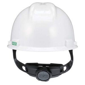 MSA 475358 V-Gard Cap Style Safety Hard Hat With Fas-Trac III Ratchet Suspension | Polyethylene Shell, Superior Impact Protection, Self Adjusting Crown-Straps - Standard Size in White