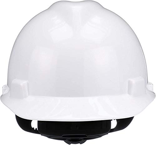 MSA 475358 V-Gard Cap Style Safety Hard Hat With Fas-Trac III Ratchet Suspension | Polyethylene Shell, Superior Impact Protection, Self Adjusting Crown-Straps - Standard Size in White