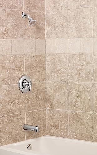 Moen Eva Brushed Nickel Posi-Temp Single-Handle Tub and Shower Trim Kit with Shower Head, Shower Arm, Tub Spout, and Lever Handle, (Valve Required), T2133BN