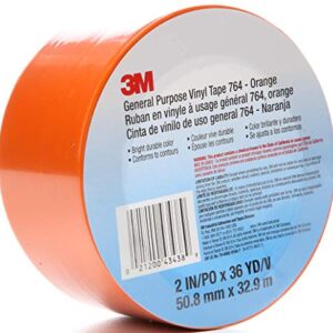 3M Vinyl Tape 764, General Purpose, 2 in x 36 yd, Orange, 1 Roll, Light Traffic Floor Marking, Social Distancing, Color Coding, Safety, Bundling