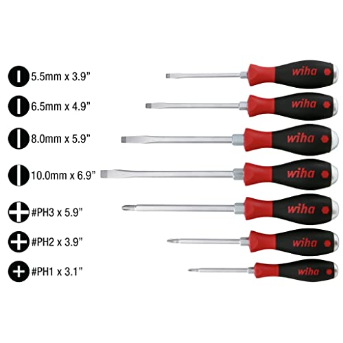 Wiha 53097 Screwdriver Set, Slotted and Phillips, Extra Heavy Duty, 7 Piece