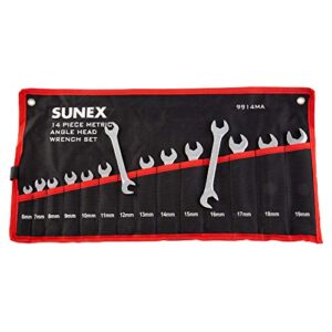sunex 9914ma metric angle head wrench set, 9mm - 19mm, fully polished, 14-piece (includes roll-case)