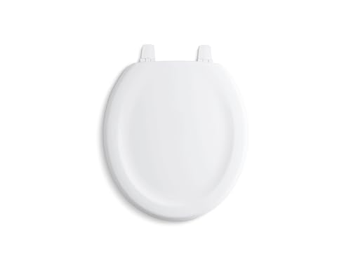 KOHLER 4648-0 Stonewood Toilet Seat Round,Wood Toilet Seat, Round Toilet Seats for Standard Toilets, Toilet Lid with Color-Matched Plastic Hinges, White