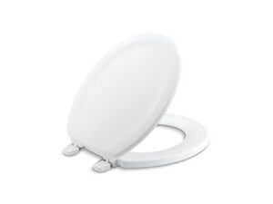 kohler 4648-0 stonewood toilet seat round,wood toilet seat, round toilet seats for standard toilets, toilet lid with color-matched plastic hinges, white