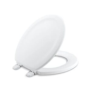 KOHLER 4648-0 Stonewood Toilet Seat Round,Wood Toilet Seat, Round Toilet Seats for Standard Toilets, Toilet Lid with Color-Matched Plastic Hinges, White