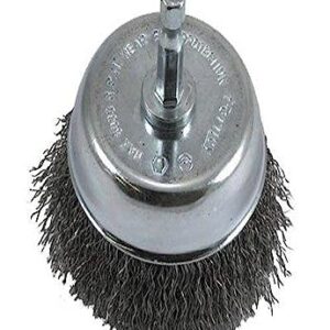 Forney 72731 Wire Cup Brush, Coarse Crimped with 1/4-Inch Hex Shank, 3-Inch-by-.012-Inch, 1 Pack , Metal Grey