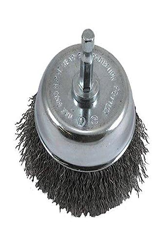 Forney 72731 Wire Cup Brush, Coarse Crimped with 1/4-Inch Hex Shank, 3-Inch-by-.012-Inch, 1 Pack , Metal Grey