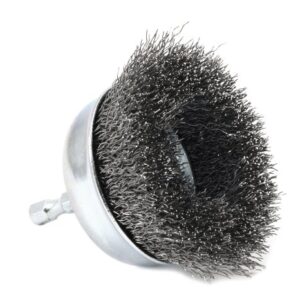 Forney 72731 Wire Cup Brush, Coarse Crimped with 1/4-Inch Hex Shank, 3-Inch-by-.012-Inch, 1 Pack , Metal Grey