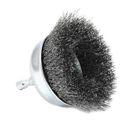 Forney 72731 Wire Cup Brush, Coarse Crimped with 1/4-Inch Hex Shank, 3-Inch-by-.012-Inch, 1 Pack , Metal Grey