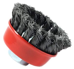 forney 72757 wire cup brush, knotted with 5/8-inch-11 threaded arbor, 2-3/4-inch-by-.020-inch