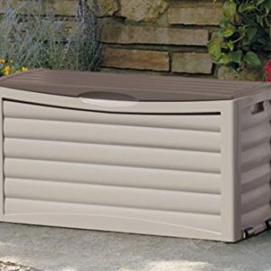 Suncast 63-Gallon Medium Deck Box - Lightweight Resin Indoor/Outdoor Storage Container and Seat for Patio Cushions, Gardening Tools and Toys - Store Items on Patio, Garage, Yard - Gray (DB6300)