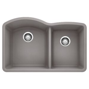 blanco, metallic gray 440178 diamond silgranit 60/40 double bowl undermount kitchen sink, 32" x 21"