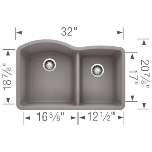 BLANCO, Metallic Gray 440178 DIAMOND SILGRANIT 60/40 Double Bowl Undermount Kitchen Sink, 32" X 21"