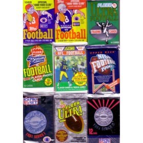 nfl 50 original unopened packs of new & vintage football cards (1986-1995) with one pack of 100 soft sleeves