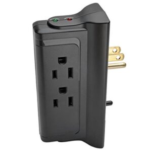 Tripp Lite 4 Side Mounted Outlet Surge Protector Power Strip, Direct Plug In, Black, $25,000 INSURANCE (TLP4BK)