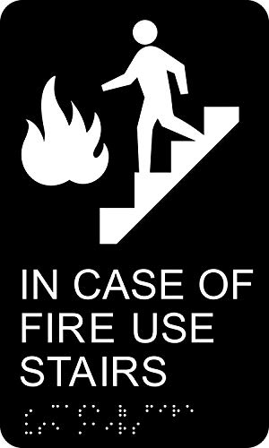 HY-KO Products DB-18 In Case Of Fire Use Stairway Braille Sign, White/Black, 6" x 10"