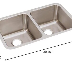 Elkay Lustertone ELUH311810 Equal Double Bowl Undermount Stainless Steel Kitchen Sink
