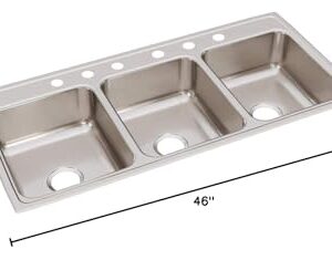 Elkay Lustertone LTR46226 Triple Bowl Top Mount Stainless Steel Kitchen Sink