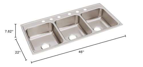 Elkay Lustertone LTR46226 Triple Bowl Top Mount Stainless Steel Kitchen Sink