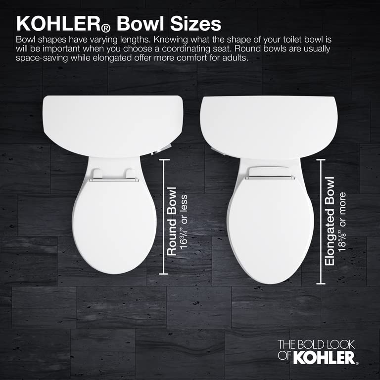 Kohler 4734-0 Rutledge Elongated, Grip-Tight Bumpers, Quiet-Close Release Hinges, Quick-Attach Hardware, No Slam Toilet Seat, White