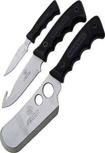 smith & wesson bullseye swcamp 3 piece camping set with 3cr13 stainless steel blades and rubberized steel handles for outdoor, tactical, survival and edc