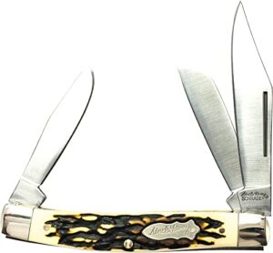 uncle henry 885uh senior rancher 6.9in folding pocket knife with stainless steel clip-point blade, sheepsfoot blade, spey point blade, and staglon handle for hunting, camping, edc