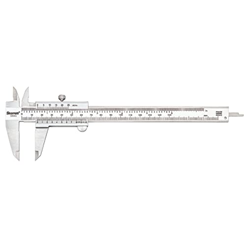 Starrett Vernier Caliper with Hardened Stainless Steel Depth Rod, Lock Screw and Sharp, Black Graduations - Metric, English, 0-6" Range, 001" Graduations - 125MEA-6/150