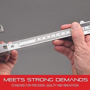 Starrett Vernier Caliper with Hardened Stainless Steel Depth Rod, Lock Screw and Sharp, Black Graduations - Metric, English, 0-6" Range, 001" Graduations - 125MEA-6/150