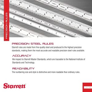 Starrett Spring Tempered Steel Rule with Satin Chrome Finish, Quick Reading and Inch Graduations - 12" Length, 6R Graduation Type, 3/64" Thickness - C606R-12