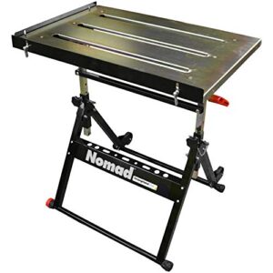 strong hand tools, nomad, steel welding table, three 1.1″ (28mm) tabletop slots, adjustable angle & height, casters, retractable guide rails, eccentric leveling foot, ts3020, black, 32 inch