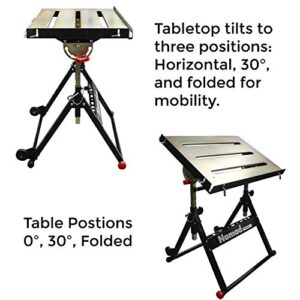 Strong Hand Tools, Nomad, Steel Welding Table, Three 1.1″ (28mm) Tabletop Slots, Adjustable Angle & Height, Casters, Retractable Guide Rails, Eccentric Leveling Foot, TS3020, Black, 32 Inch