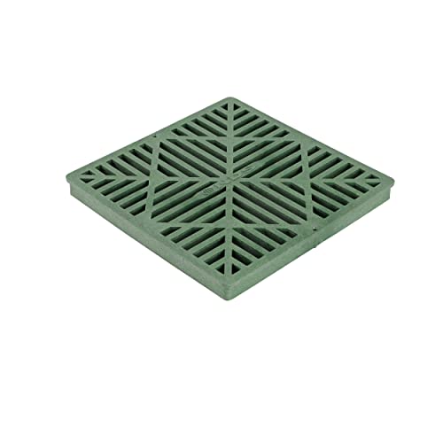 NDS 1212 Square Catch Basin Drain Grate, Standard Design, Fits 12 Inch Catch Basin Drain, Risers and Low Profile Adapter, 12 Inch, Plastic, Green