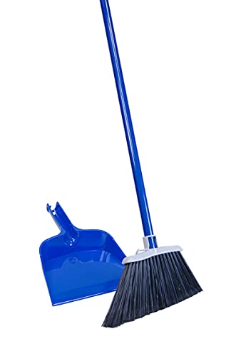 Quickie Angle Cut Broom and Dustpan, Durable Plastic Dustpan and Steel Handle Broom for Cleaning Sweeping Indoor