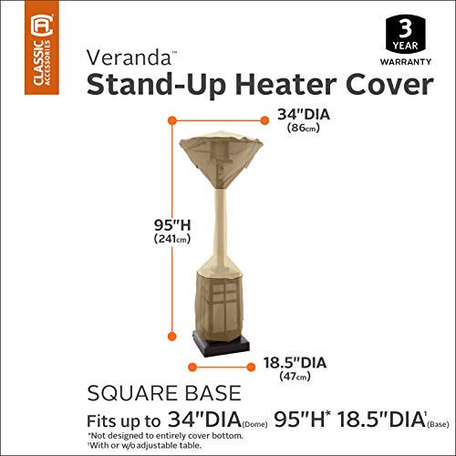 Classic Accessories Veranda Water-Resistant 34 Inch Square Stand-Up Patio Heater Cover, Outdoor Heater Cover