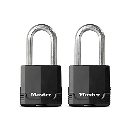 Master Lock M515XTLH Magnum Heavy Duty Padlock with Key, 2 Pack Keyed-Alike, Black