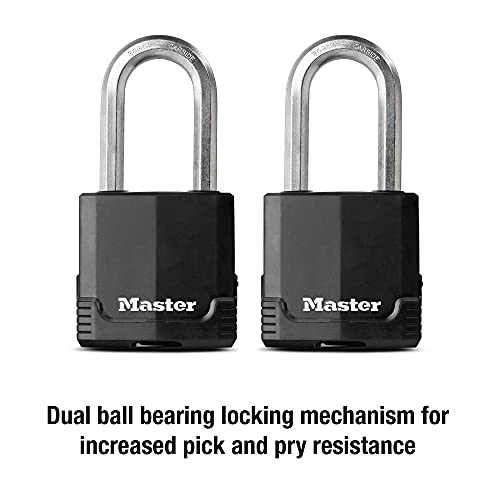 Master Lock M515XTLH Magnum Heavy Duty Padlock with Key, 2 Pack Keyed-Alike, Black