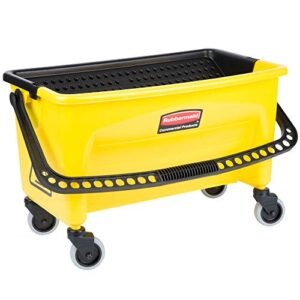rubbermaid commercial mop bucket, press wring mop bucket for microfiber flat mops, mop bucket with wringer on wheels,18" yellow