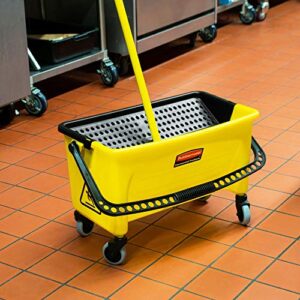 Rubbermaid Commercial Mop Bucket, Press Wring Mop Bucket for Microfiber Flat Mops, Mop Bucket with Wringer On Wheels,18" Yellow