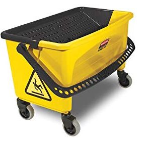 Rubbermaid Commercial Mop Bucket, Press Wring Mop Bucket for Microfiber Flat Mops, Mop Bucket with Wringer On Wheels,18" Yellow